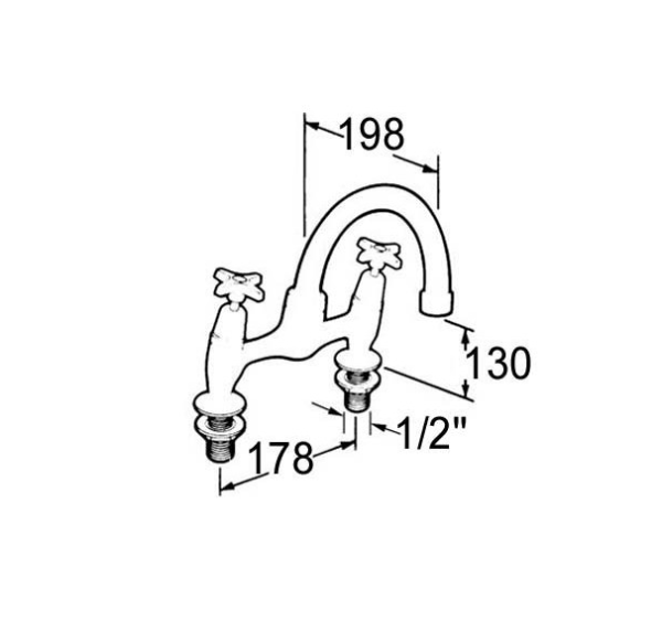 Cross Head Tap - 1/2" Deck Mixer - Image 2